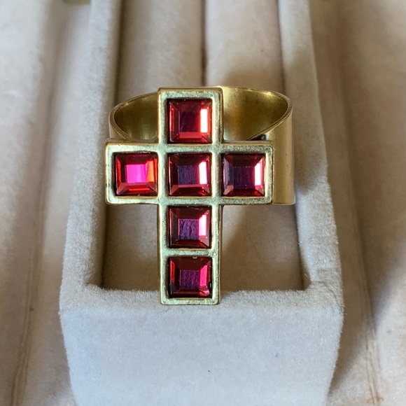 ALEX and ANI Crystal Cross Cocktail Ring - Picture 7 of 12